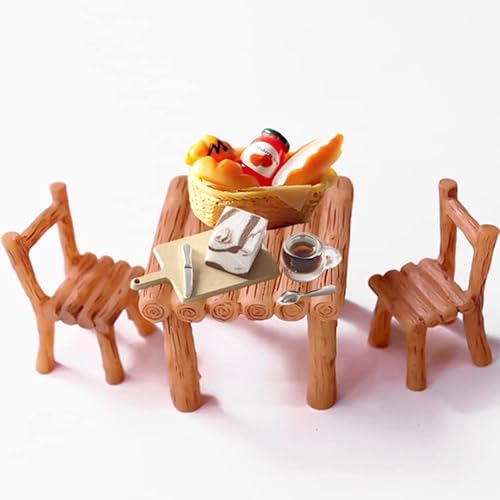 WUERKIYA Wichtel Zubehör Miniatur Wichtel Zubehör 1/12 Feengarten Zubehör Miniatur Tisch Tisch Stuhl Kuchen Teeservice Geschirr Brotkorb von WUERKIYA