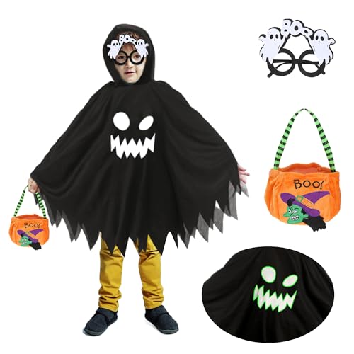 WUISOLQP Gespenst Kostüm Kinder, Halloween Geist Kostüm Kinder mit Süßigkeitentüte und Geisterbrille, Ghost Costume Kids Halloween Umhang kinder für Jungen Mädchen WUISOLQP Gespenst Kostüm Kinder, Halloween Geist Kostüm Kinder mit Süßigkeitentüte und Geisterbrille, Ghost Costume Kids Halloween Umhang kinder für Jungen Mädchen von WUISOLQP