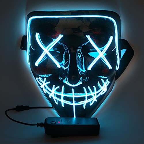 WUJUN Glühende Halloween Maske Lustige Grimasse Cosplay Party Karneval LED Beleuchtung Halloween Masken Draht Licht Dekoration (Blau) von WUJUN