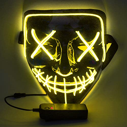 WUJUN Glühende Halloween Maske Lustige Grimasse Cosplay Party Karneval LED Beleuchtung Halloween Masken Draht Licht Dekoration (Gelb) von WUJUN