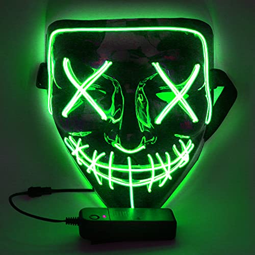 WUJUN Glühende Halloween Maske Lustige Grimasse Cosplay Party Karneval LED Beleuchtung Halloween Masken Draht Licht Dekoration (Grün) von WUJUN