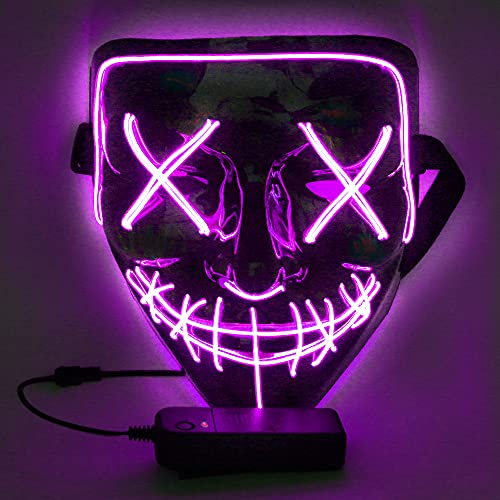 WUJUN Glühende Halloween Maske Lustige Grimasse Cosplay Party Karneval LED Beleuchtung Halloween Masken Draht Licht Dekoration (Lila) von WUJUN