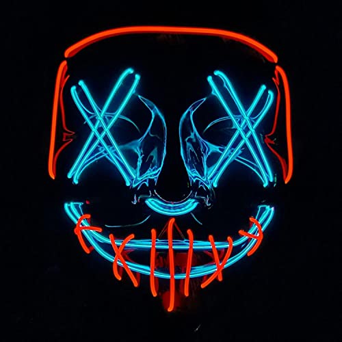 WUJUN Glühende Halloween Maske Lustige Grimasse Cosplay Party Karneval LED Beleuchtung Halloween Masken Draht Licht Dekoration (Rot & Blau) von WUJUN