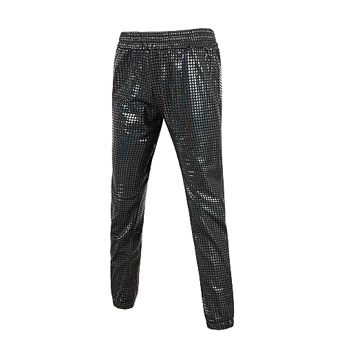 WULFUL Kinder Jungen Metallic 70er Jahre Disco Kostüm Pailletten Party Jogger Hose, Schwarz, 6-7 Jahre von WULFUL