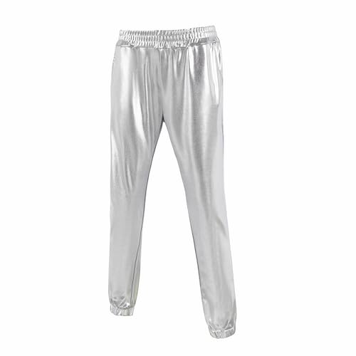 WULFUL Kinder Jungen Metallic 70er Jahre Disco Kostüm Pailletten Party Jogger Hose, Splitter, 8-9 Jahre von WULFUL