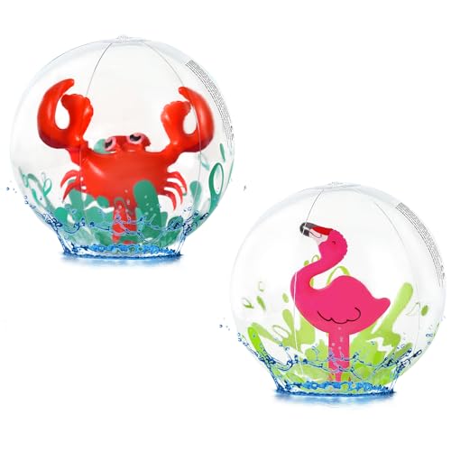 WUPENGSA 2 Stück Aufblasbare Wasserball, 3D Strandball, Strandball Aufblasbar, Wasserball, Krabbe und Flamingo, Strandball für Schwimmbad, Strand, Garten von WUPENGSA