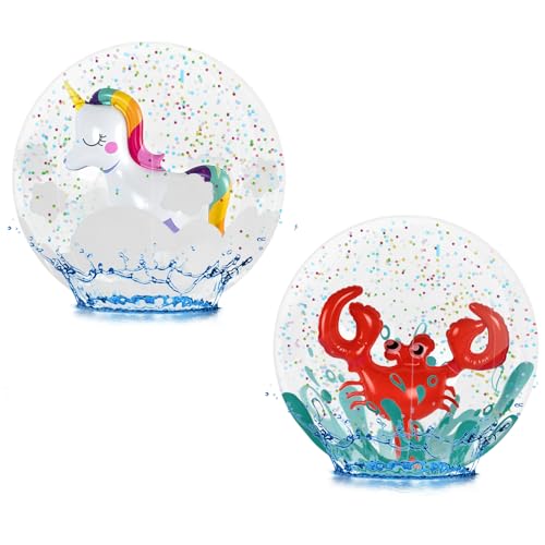 WUPENGSA 2 Stück Aufblasbare Wasserball, 3D Strandball, Strandball Aufblasbar, Wasserball mit Pailletten, Einhorn und Krabbe, Strandball für Schwimmbad, Strand, Garten von WUPENGSA