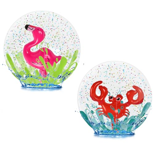 WUPENGSA 2 Stück Aufblasbare Wasserball, 3D Strandball, Strandball Aufblasbar, Wasserball mit Pailletten, Krabbe und Flamingo, Strandball für Schwimmbad, Strand, Garten von WUPENGSA