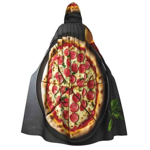 WURTON Großer Pizza-Druck, Unisex, Kapuzenumhang für Halloween, Karneval, Vampir, Cosplay, Umhang mit Kapuze von WURTON