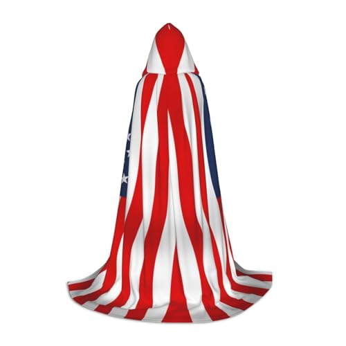 WURTON Halloween-Kapuzenumhang mit amerikanischer Flagge, patriotischer Druck, Unisex, Gothic-Umhang für Cosplay-Festlichkeiten von WURTON