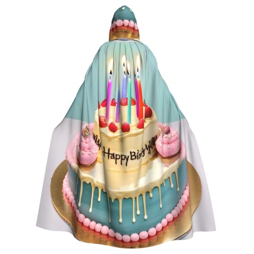 WURTON Happy Birthday Big Cake Print Hexe Cosplay Kostüm Umhang Karneval Kapuzenumhang für Erwachsene, geeignet für Partys von WURTON