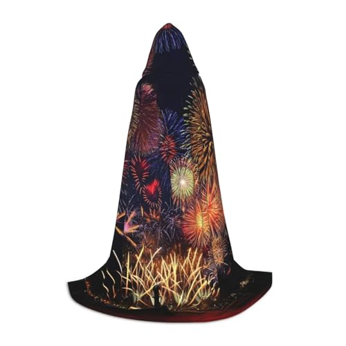 WURTON Kapuzenumhang mit Feuerwerk-Aufdruck, Unisex, Cosplay-Umhang für Erwachsene, Gothic-Umhang, Hexenumhang von WURTON