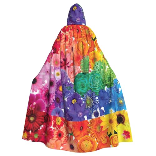 WURTON Kapuzenumhang mit Regenbogen-Blumen für Erwachsene, Karneval, Hexe, Cosplay, Kostüm, Karneval, Partyzubehör, 185 cm von WURTON