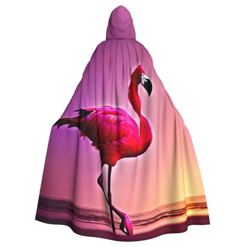 WURTON Kapuzenumhang mit rotem Flamingo-Muster für Erwachsene, Karneval, Hexe, Cosplay, Kostüm, Karneval, Partyzubehör, 185 cm von WURTON