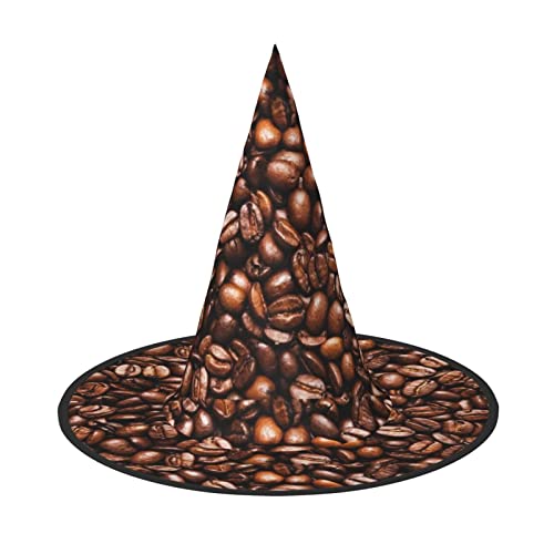 WURTON Lustiger gerösteter Kaffeebohnen-Druck, Halloween-Hexenhut, lustiges Halloween-Accessoire, Halloween-Dekoration, Partys, Hexenkostüme von WURTON