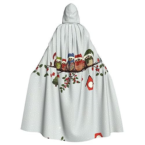 WURTON Niedliche Weihnachts-Eulen auf Ast, voller Länge, Karnevals-Umhang mit Kapuze, Unisex, Cosplay-Kostüme, Umhang für Erwachsene, 185 cm von WURTON