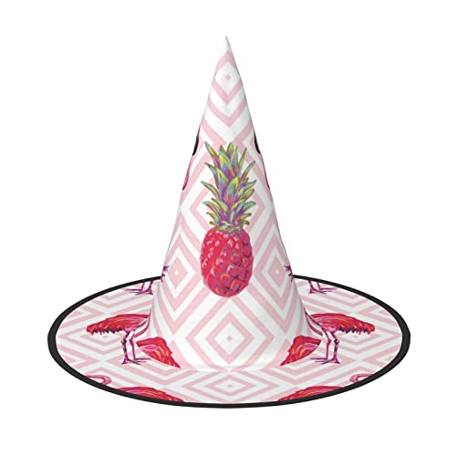 WURTON Roter Flamingo-Ananas-Druck, Halloween-Hexenhut, lustiges Halloween-Accessoire, Halloween-Dekoration, Partys, Hexenkostüme von WURTON