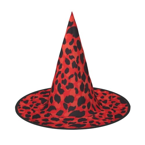 WURTON Roter Leopardenmuster, Halloween-Hexenhut, lustiges Halloween-Accessoire, Halloween-Dekoration, Partys, Hexenkostüme von WURTON