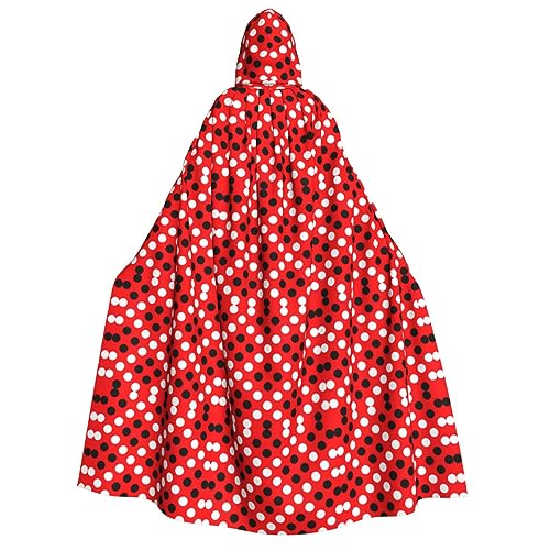WURTON Umhang mit Kapuze, universeller Umhang für Erwachsene, mit Kapuze, Karnevals-Umhang, Rot / Weiß, gepunktet, Cosplay-Kostüm, Umhang, 190 cm von WURTON