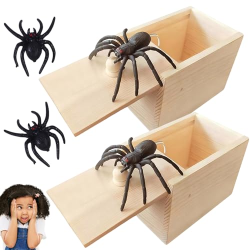 2 Stücke Spider Prank Scare Box,Gummispinne,Kuscheltier Spinne,Scherzartikel für Halloween Streich,Spinne in Box,Spinne Streich-Box mit 2 Stück Spinnenmodell,für Kinder Erwachsene Party Favors Gifts von WUSANNA