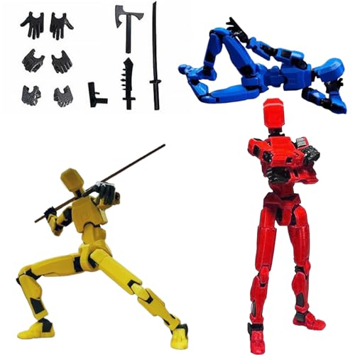 WUSANNA 3 Stück T13 Action Figur T13 Action Figure Actionfiguren mit Mehreren Gelenken 3D-Druck von Beweglichen Figuren mit Mehreren Gelenken Desktop-Dekorationen Rot Gelb Blau von WUSANNA