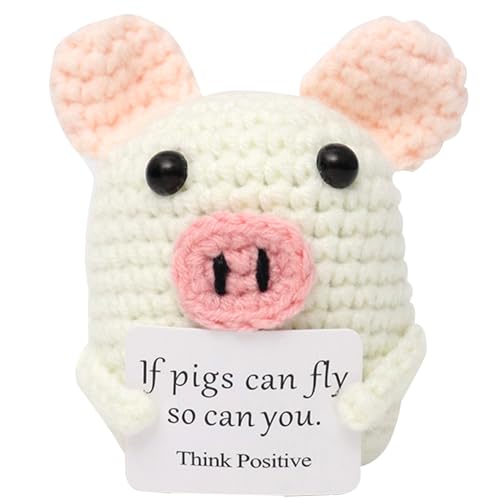 WUSANNA Lustiges Positives Schwein, Positive Geschenke Schwein Hug, Pocket Hug Positive Geschenke, Gestrickte Tiny Schwein Puppe, Kreative Häkelpuppe Gestrickte Wollpuppe mit Positiven Karten von WUSANNA