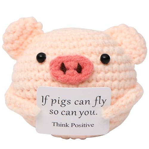 WUSANNA Positive Geschenke Schwein Hug, Lustiges Positives Schwein, Gestrickte Tiny Schwein Puppe, Pocket Hug Positive Geschenke, Kreative Häkelpuppe Gestrickte Wollpuppe mit Positiven Karten von WUSANNA