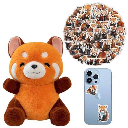 WUSANNA Roter Panda Kuscheltier, 25cm Roter Panda Kuscheltier Red Panda Plush Geeignet für Mädchen,Jungen –Weihnachtsgeburtstagsgeschenke Panda Kuscheltier für Kinder Kommt mit 50 Aufklebern von WUSANNA