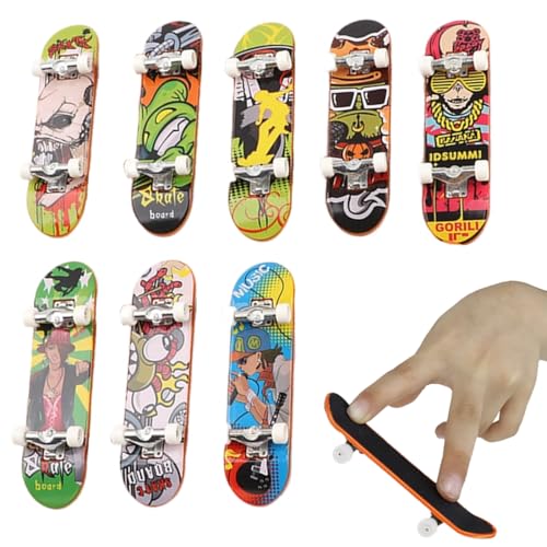 WUSJCOF 8 Stück Finger Skateboard, Fingerspitzen-Skateboard mit Werkzeugen, Mini Skateboard, Fingerboard, Fingerskateboards Set, Finger Spielzeug, Mitgebsel Jungs, Mini Skateboard für Schildkröte von WUSJCOF