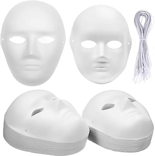 WUWEOT 40 Pack DIY Vollgesichtsmasken, 2 Größen bemalbare weiße einfarbige Masken, Papiermasken für Cosplay Halloween Fasching Maskerade Tanzparty, Blanko Kostüm Masken von WUWEOT