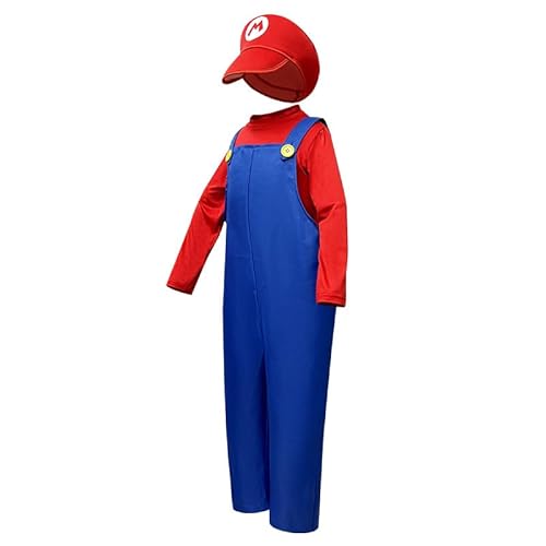 WVWMYM Mario Kostüm Erwachsene, Klempner Karneval Kostüm Herren mit Bodysuit, Mario Kostüm Herren Damen, Mario Mütze und Schnurrbart, Karneval Cosplay Faschingskostüme Männer für Herren Damen (L) von WVWMYM