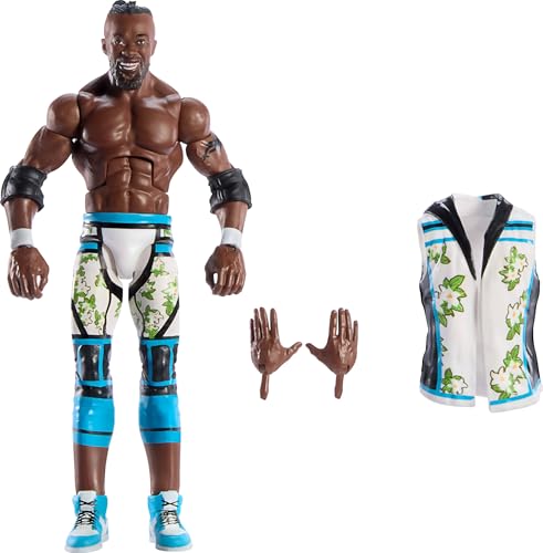 Mattel WWE Elite Actionfigur und Zubehör, Serie #113, ca. 15 cm große Sammelfigur Kofi Kingston mit 25 Bewegungspunkten und austauschbaren Händen, JCH89 von WWE