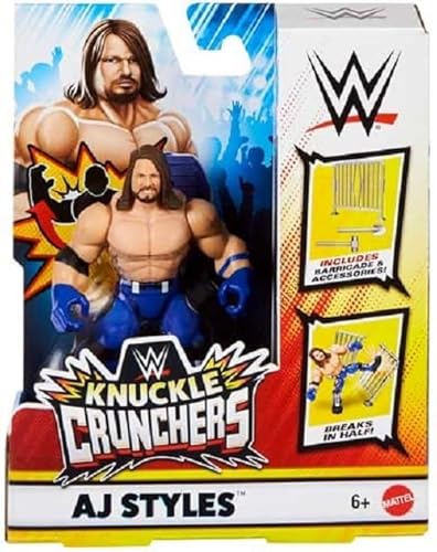 WWE Knuckle Crunchers Figur, 10 cm – Figuren AJ Styles + Zubehör von WWE