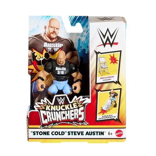 WWE Knuckles Crunchers Figur mit Gelenken, 10 cm – Figuren Steve Austin (Stone Cold) + Zubehör von WWE