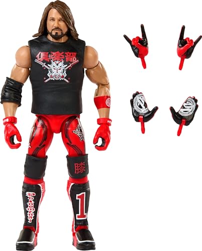 WWE Aj Styles Dekofigur mit Gelenken, Elite-Kollektion, 15 cm, 25 Gelenkpunkte, Truefx-Details und ikonisches Zubehör, Spielzeug für Kinder, ab 3 Jahren, HKP03 von Mattel