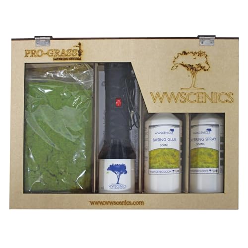 WWScenics Pro Grass Gras-Schichtaufbau Set | Starter Kit mit Statische Grasfasern und Begrasungsgerät von WWS War World Scenics