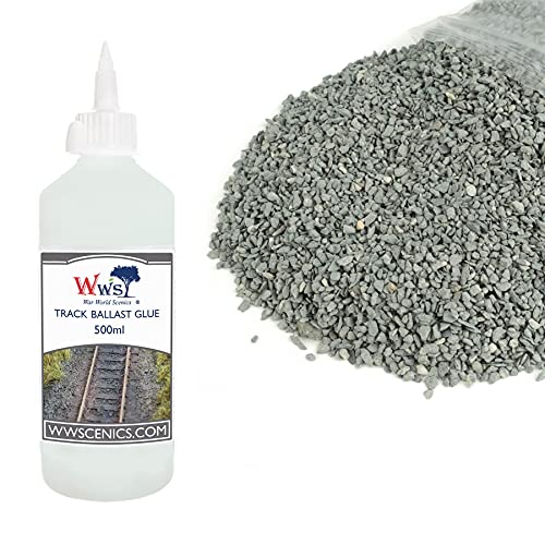 War World Scenics 1kg Feiner Dunkelgrauer Schotter & 500ml Gleisschotter-Kleber Modellbahn Set von WWS War World Scenics