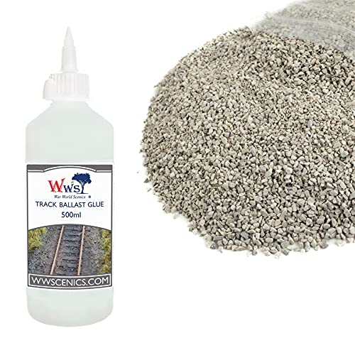 War World Scenics 1kg Feiner Hellgrauer Schotter & 500ml Gleisschotter-Kleber Modellbahn Set von WWS War World Scenics