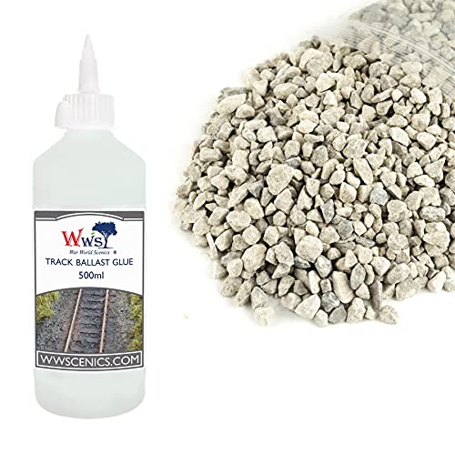 War World Scenics 1kg Großer Hellgrauer Schotter & 500ml Gleisschotter-Kleber Modellbahn Set von WWS War World Scenics