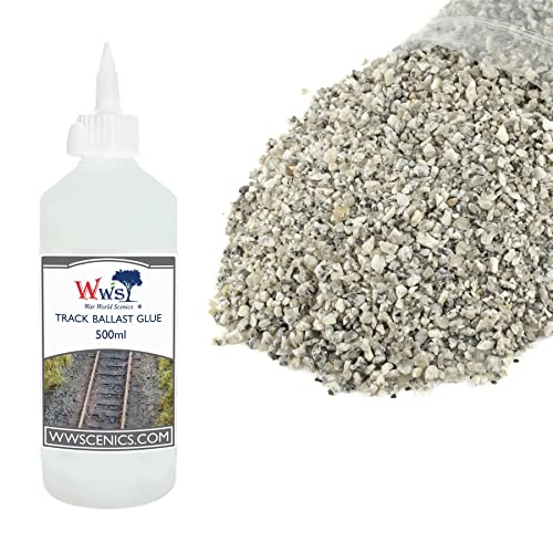 War World Scenics 1kg Mittelgroßer Grauer Schotter & 500ml Gleisschotter-Kleber Modellbahn Set von WWS War World Scenics