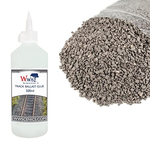 War World Scenics 1kg Mittelgroßer Pflaumenfarbener Schotter & 500ml Gleisschotter-Kleber Modellbahn Set von WWS War World Scenics