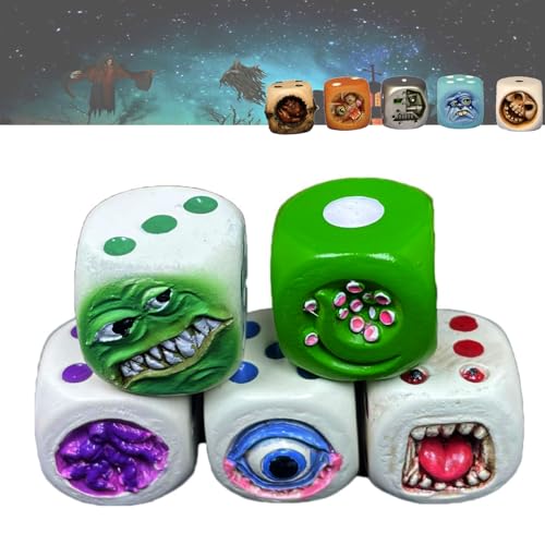 Monsterwürfel, Halloween Würfel, 5 Stück Dice Monster, Lustige Monster Gesichtswürfel, Monster Harz Würfel Set, Lustige Monster Gesichtswürfel, Tischspiel Requisiten von WXBZMOKW