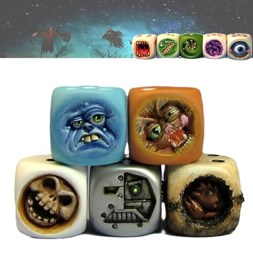 Monsterwürfel, Halloween Würfel, 5 Stück Dice Monster, Lustige Monster Gesichtswürfel, Monster Harz Würfel Set, Lustige Monster Gesichtswürfel, Tischspiel Requisiten von WXBZMOKW