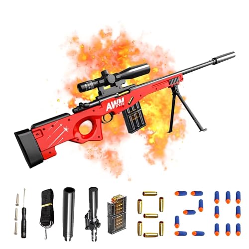 Shell Ejecting Toy Gun Soft Bullet Sniper Rifle AWM mit Lupe Kinder scharfschützengewehr Manuelles Schaumstoff Blastergewehr Spielzeug füR de 8+ añOs Kinder Shooting Games von WXFFZ