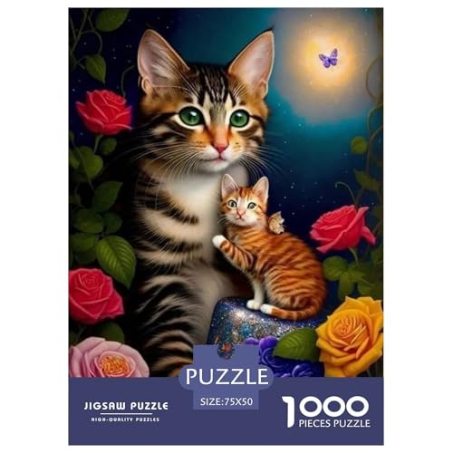 1000-teiliges Art-Cat-Puzzle für Erwachsene, Holzpuzzle für Erwachsene und Teenager, für Erwachsene, Puzzlegeschenke, 1000 Teile (75 x 50 cm) von WXMMoney