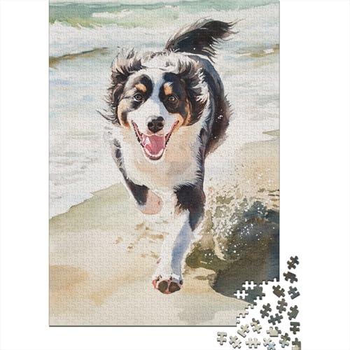 1000-teiliges Holzpuzzle „Australian Shepherd“ – Puzzle für Erwachsene, Puzzle-Spielzeug, tolles Weihnachts- und Geburtstagsgeschenk für die Familie (75 x 50 cm) von WXMMoney