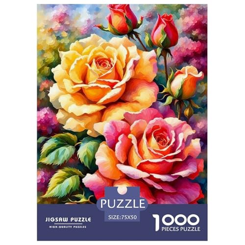 1000-teiliges Kunst-Blumen-Puzzle für Erwachsene, Holzpuzzle, Lernspiel für Erwachsene Teenager, 1000 Stück (75 x 50 cm) von WXMMoney