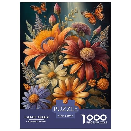 1000-teiliges Kunst-Blumen-Puzzle für Erwachsene, Holzpuzzle, Puzzles für Erwachsene, Lernspiel, Herausforderungsspielzeug, 1000 Stück (75 x 50 cm) von WXMMoney