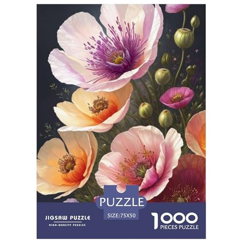 1000-teiliges Kunst-Blumen-Puzzle für Erwachsene Teenager, Holzpuzzle, nachhaltiges Puzzle für Erwachsene | Spiele 1000 Teile (75 x 50 cm) von WXMMoney