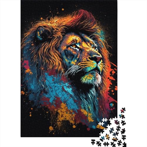 1000-teiliges Puzzle, Art Neon Lion, Puzzles für Kinder, Holzpuzzles, Lernspiel für Erwachsene, 1000 Stück (75 x 50 cm) von WXMMoney